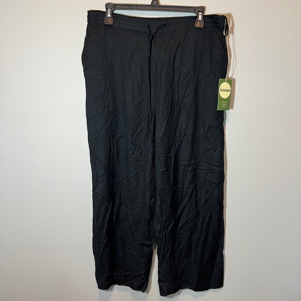 Good Earth Sustain Ruhan Bamboo Pants Charcoal Black Wide Leg S/M NWT